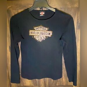 Harley-Davidson Black Long Sleeve Shirt with Gold Stud Emblem